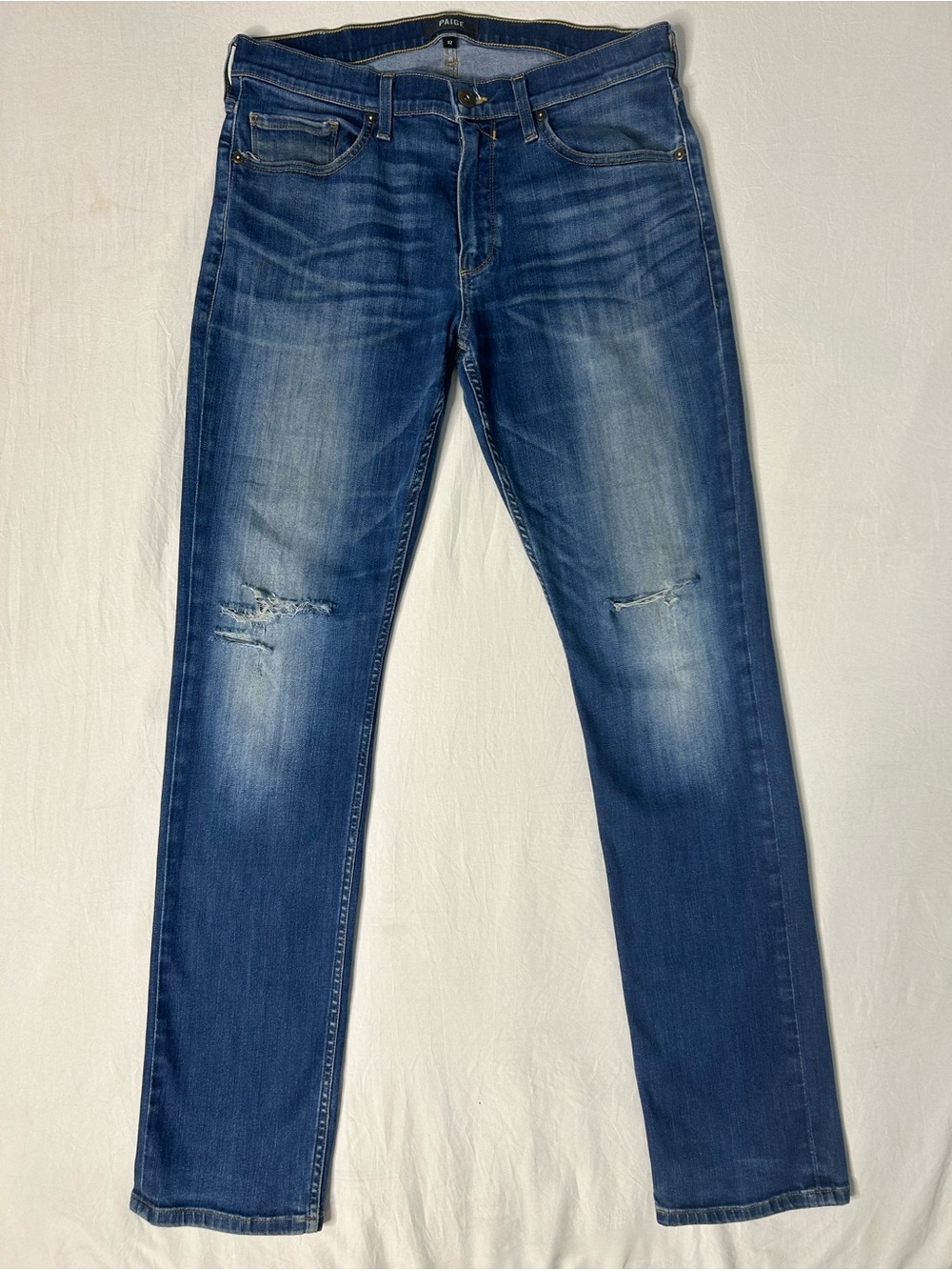 PAIGE Federal Jeans Mens 32 Distressed Straight Leg Blue Stretch Denim Premium